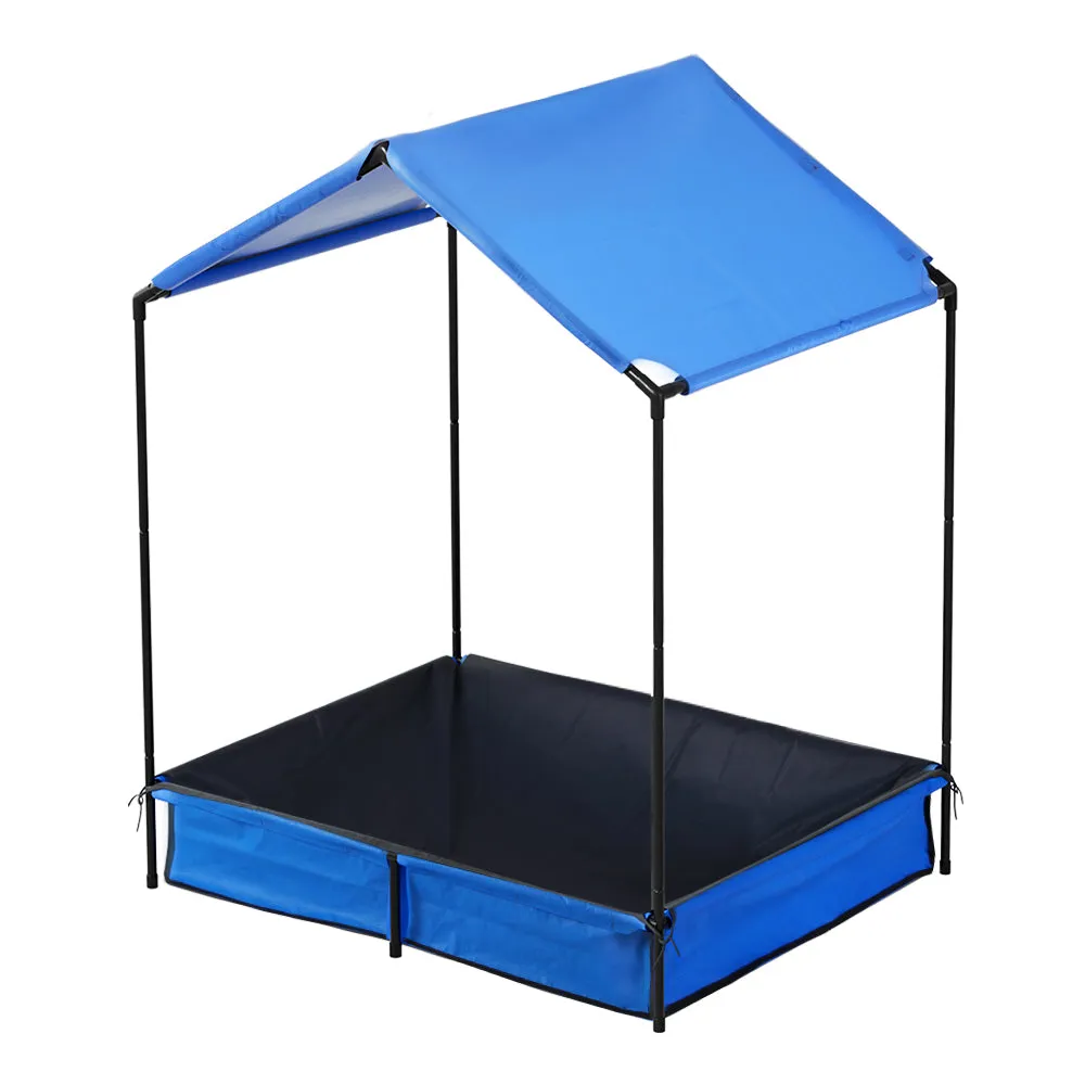 120cm Kids Sandpit Metal Sandbox Sand Pit with Canopy Cover Outdoor Toys