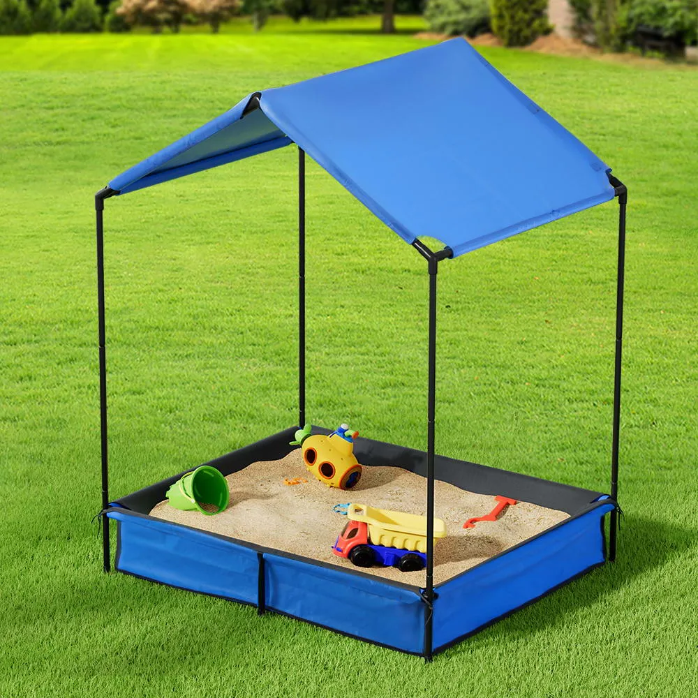 120cm Kids Sandpit Metal Sandbox Sand Pit with Canopy Cover Outdoor Toys