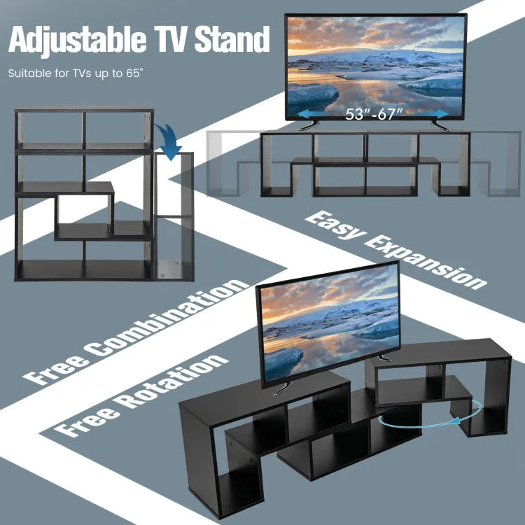 3 Pieces Console TV Stand for TVs up to 65 Inch with Shelves-Black