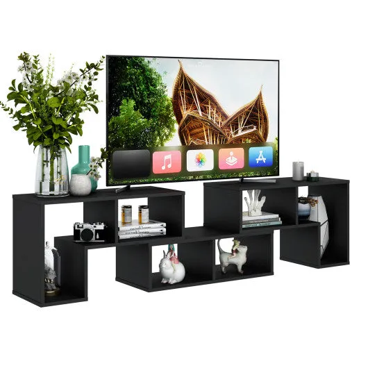 3 Pieces Console TV Stand for TVs up to 65 Inch with Shelves-Black