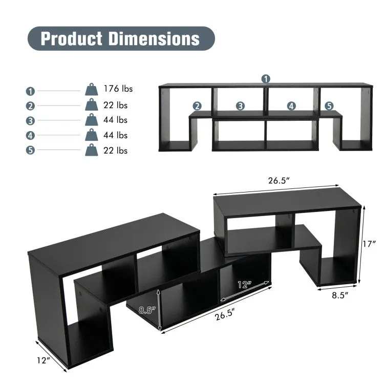 3 Pieces Console TV Stand for TVs up to 65 Inch with Shelves-Black