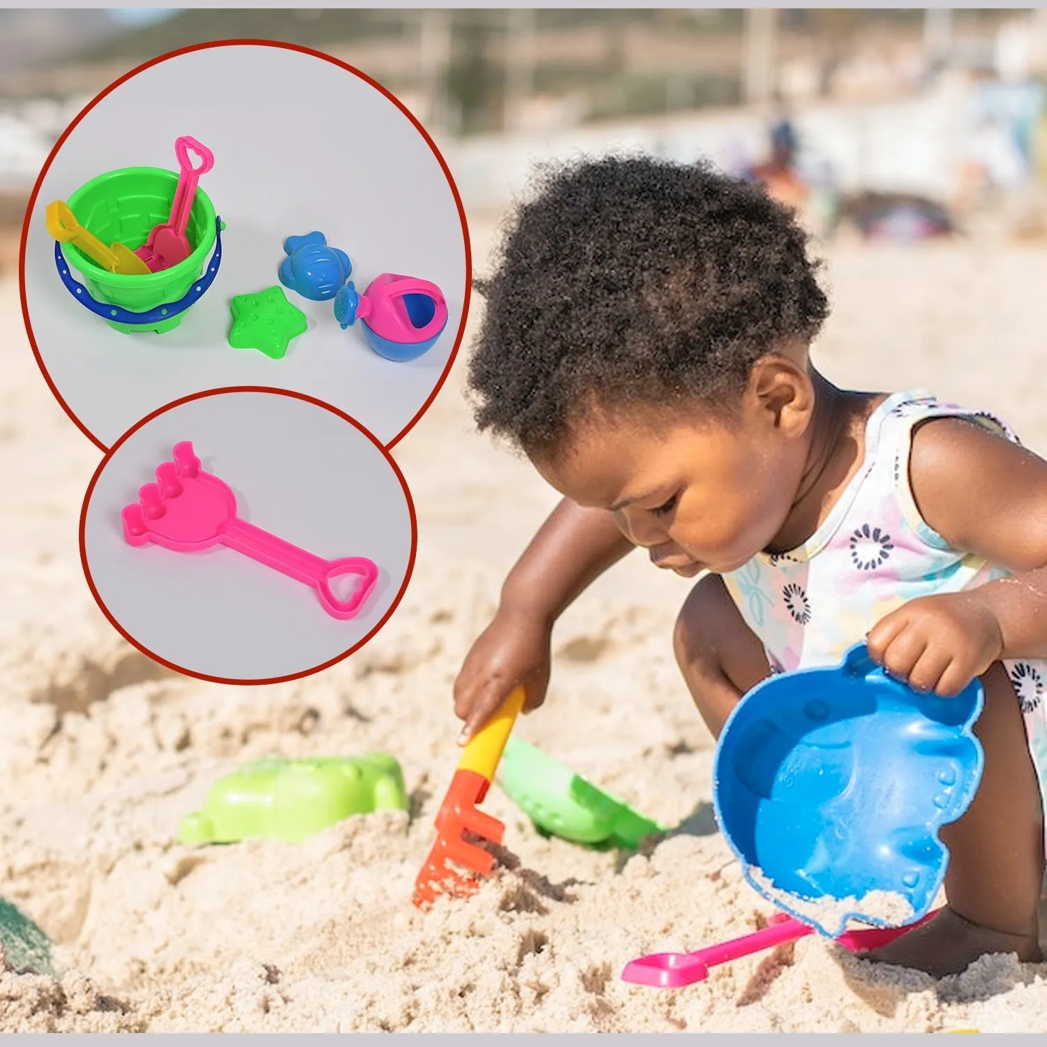 4486 Sand Game Castle Building Plastic Beach Toy Set for Kids Summer Fun Creative Activity Playset& Gardening Tool with Accessories & Bucket-Pack of 6 Pcs