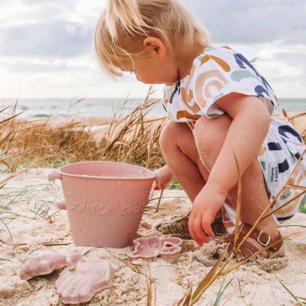 Beach Toy Set, Silicone Bucket, Spade and Moulds, Blush