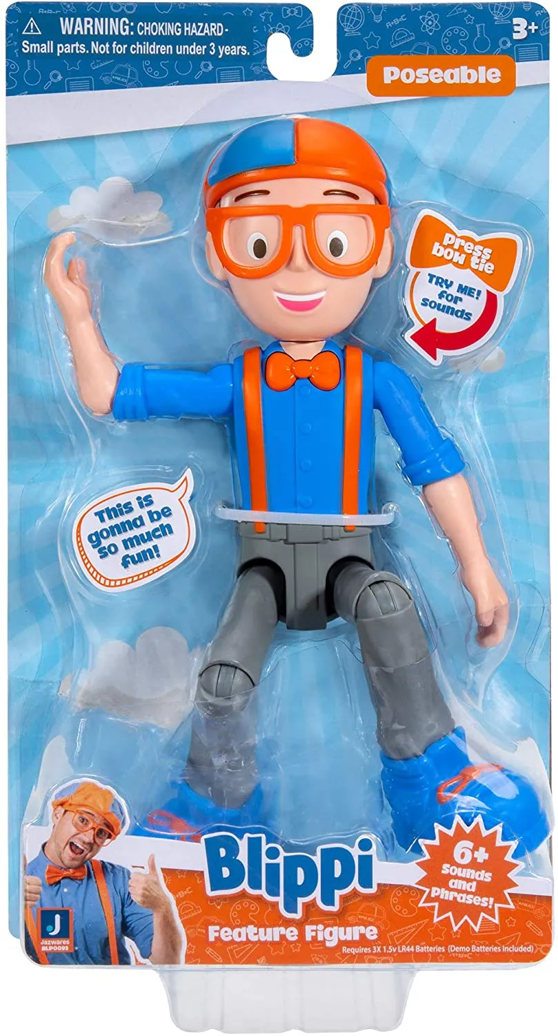 Blippi Talking Figure, 9-inch Articulated Toy with 8 Sounds and Phrases, Poseable Figure Inspired by Popular YouTube Edutainer