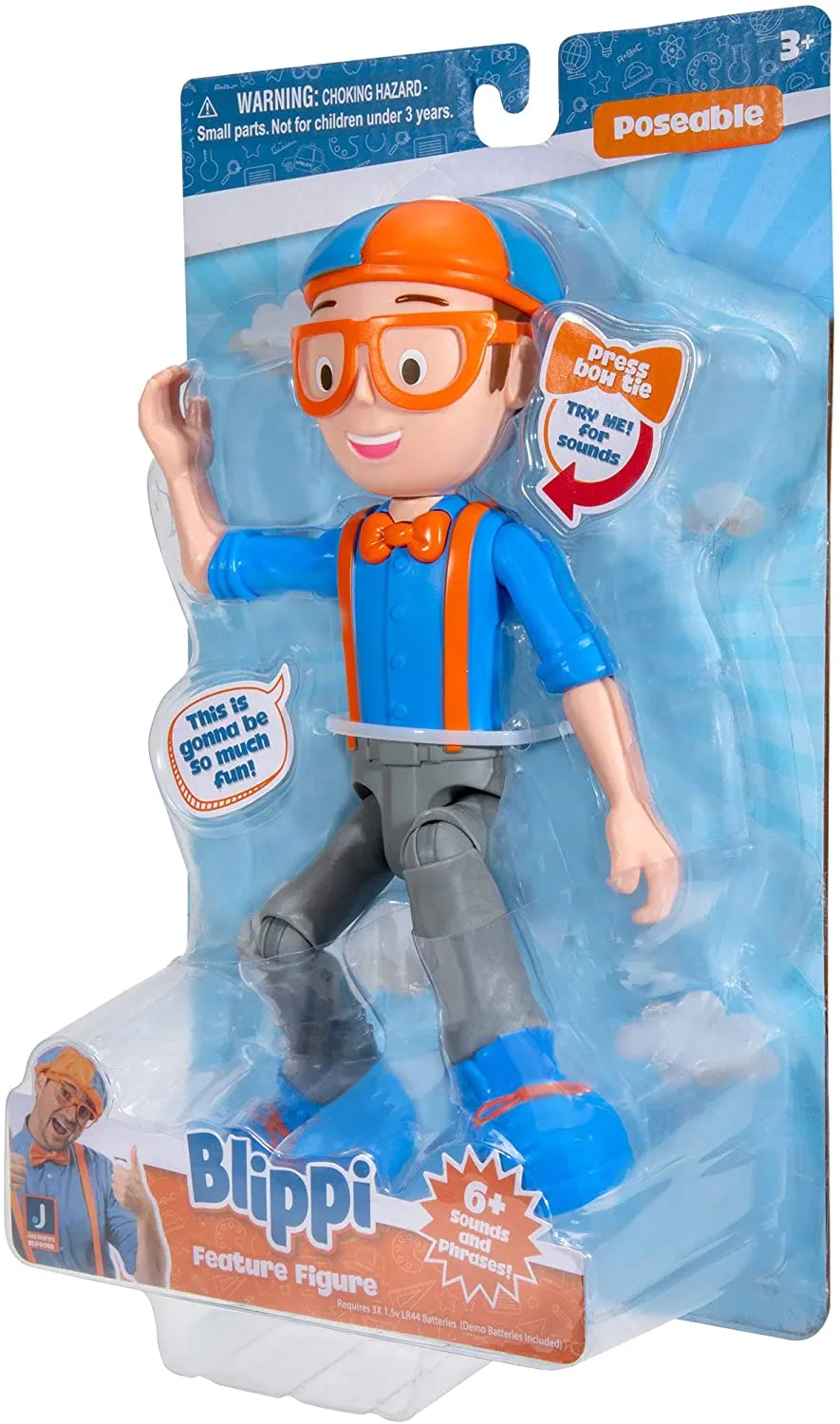 Blippi Talking Figure, 9-inch Articulated Toy with 8 Sounds and Phrases, Poseable Figure Inspired by Popular YouTube Edutainer