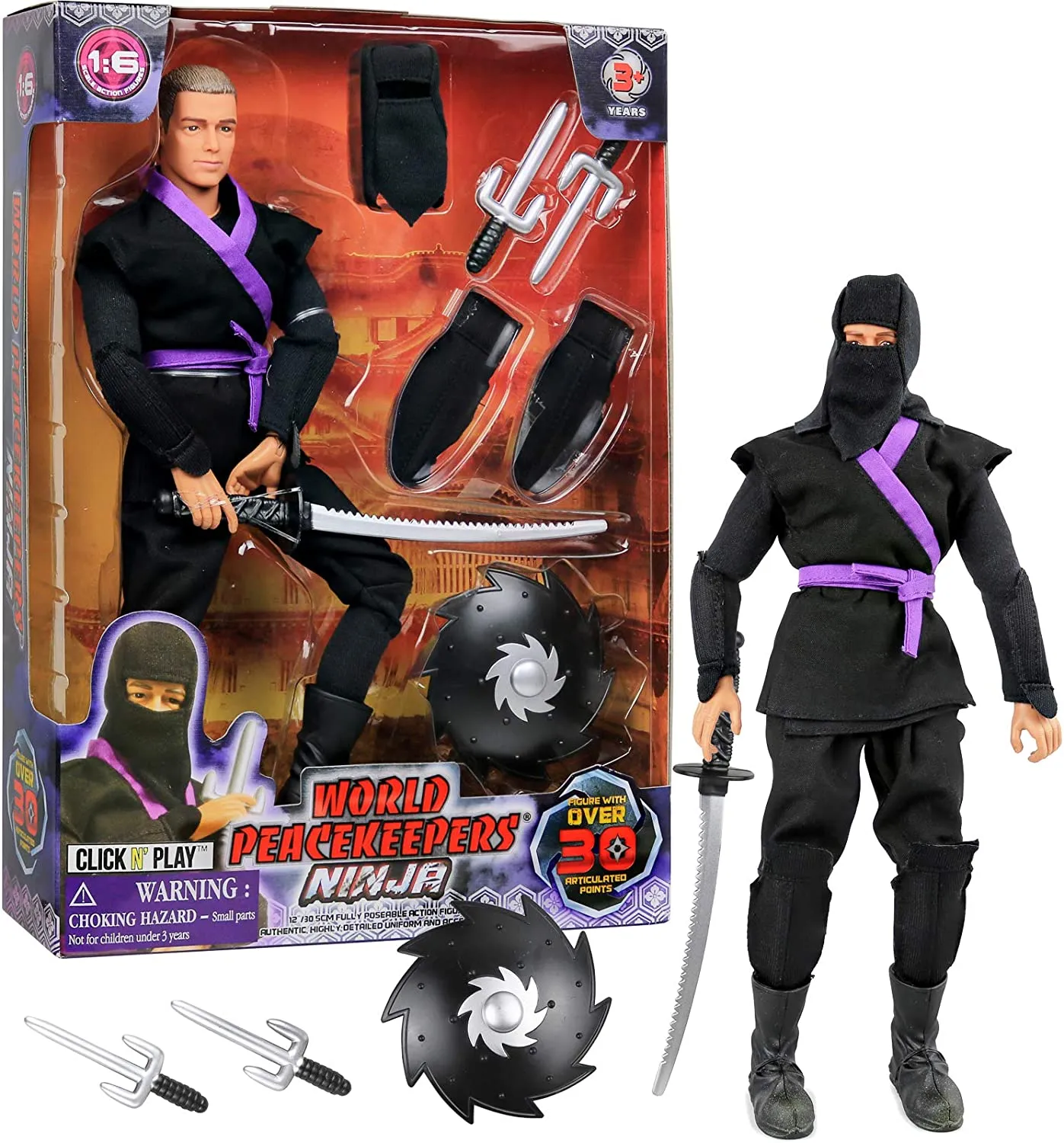 Click N' Play 12 Inch Ninja Action Figure Play Set With Accessories