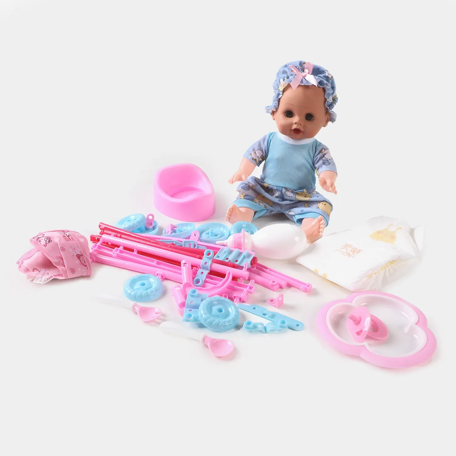 Doll Set With Assembling Trolley For Kids