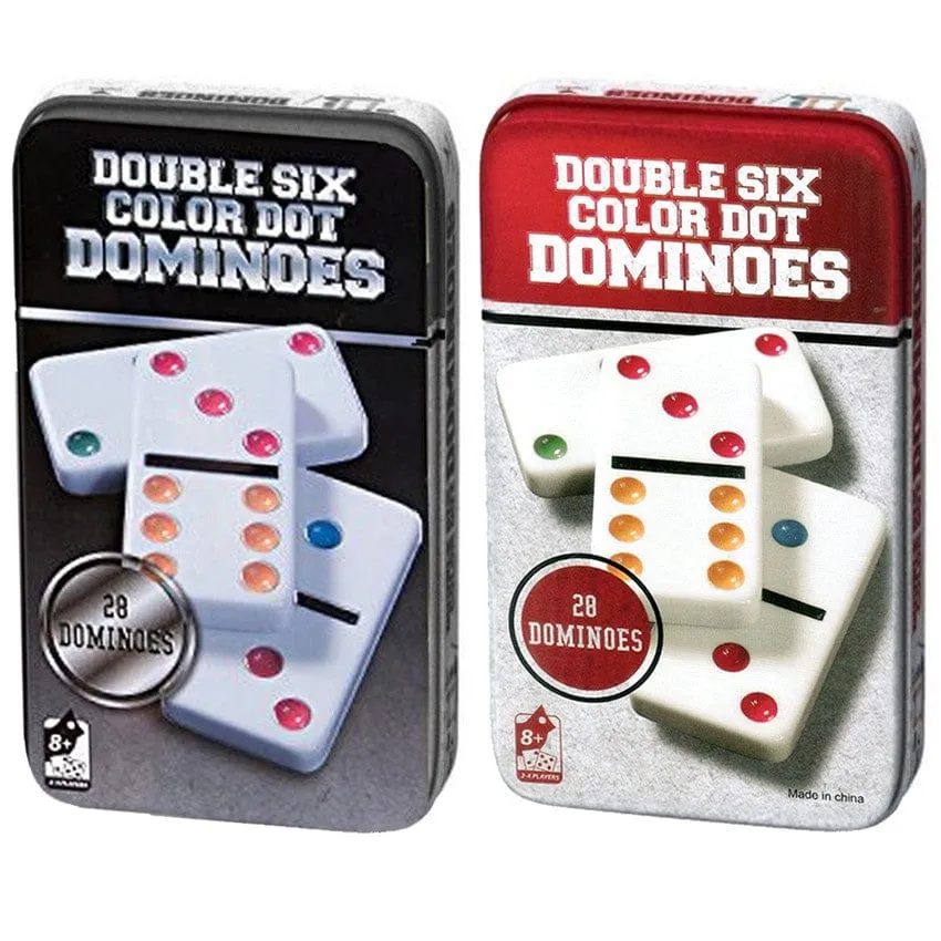 Dominoes Six Color Dot with Metal Box - 2 to 4 Players