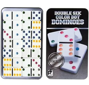 Dominoes Six Color Dot with Metal Box - 2 to 4 Players