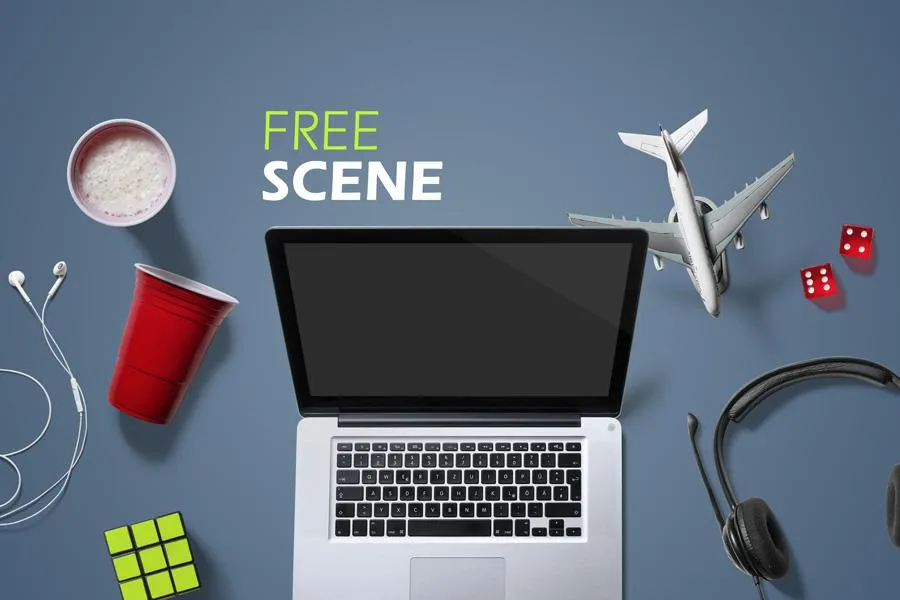 Free Games and Entertainment Mockup Scene with Airplane