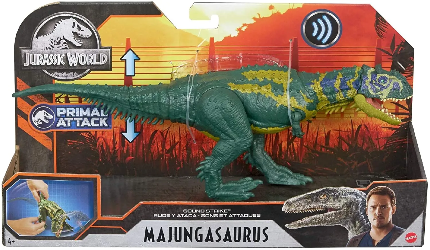 Jurassic World Sound Strike Majungasaurus Dinosaur Action Figure with Strike and Chomping Action, Realistic Sounds and Movable Joints