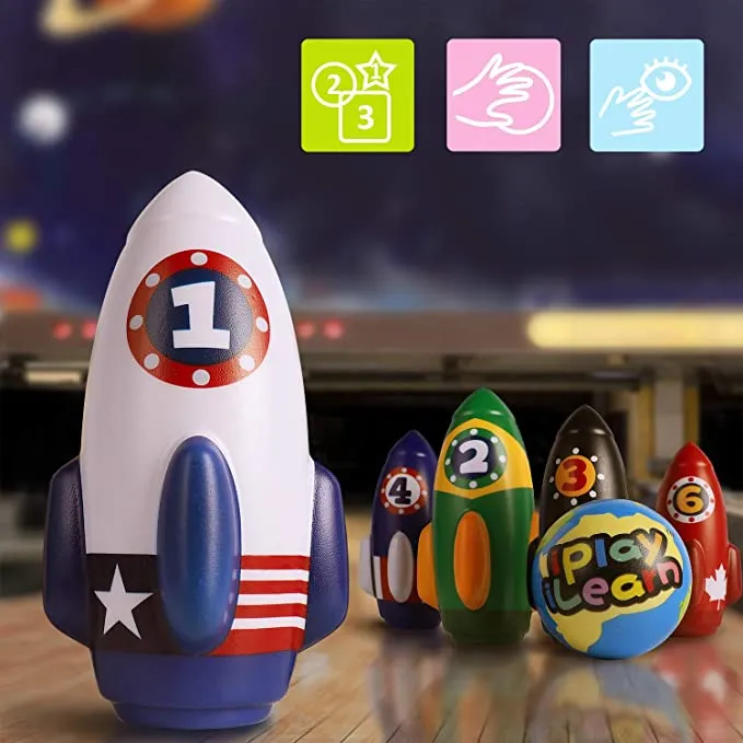 Kids Rocket Bowling Set Indoor Play Game Sports Toys