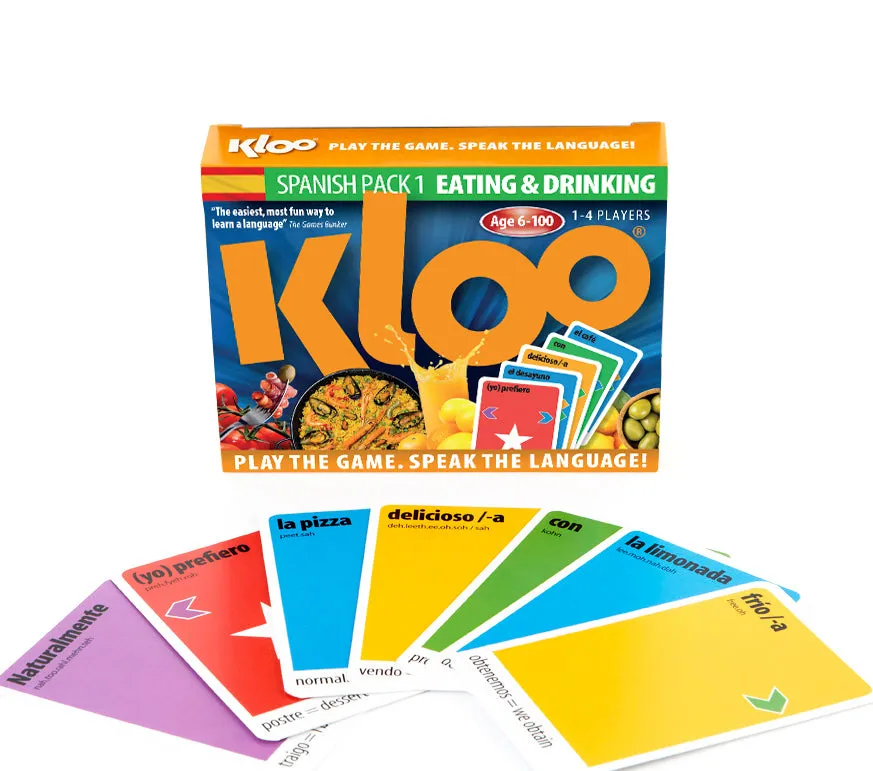 KLOO's Play & Learn Spanish Games Bundle - 3 Games - 'Race to Madrid' Board Game   Packs 1   Pack 2 (8 Decks)