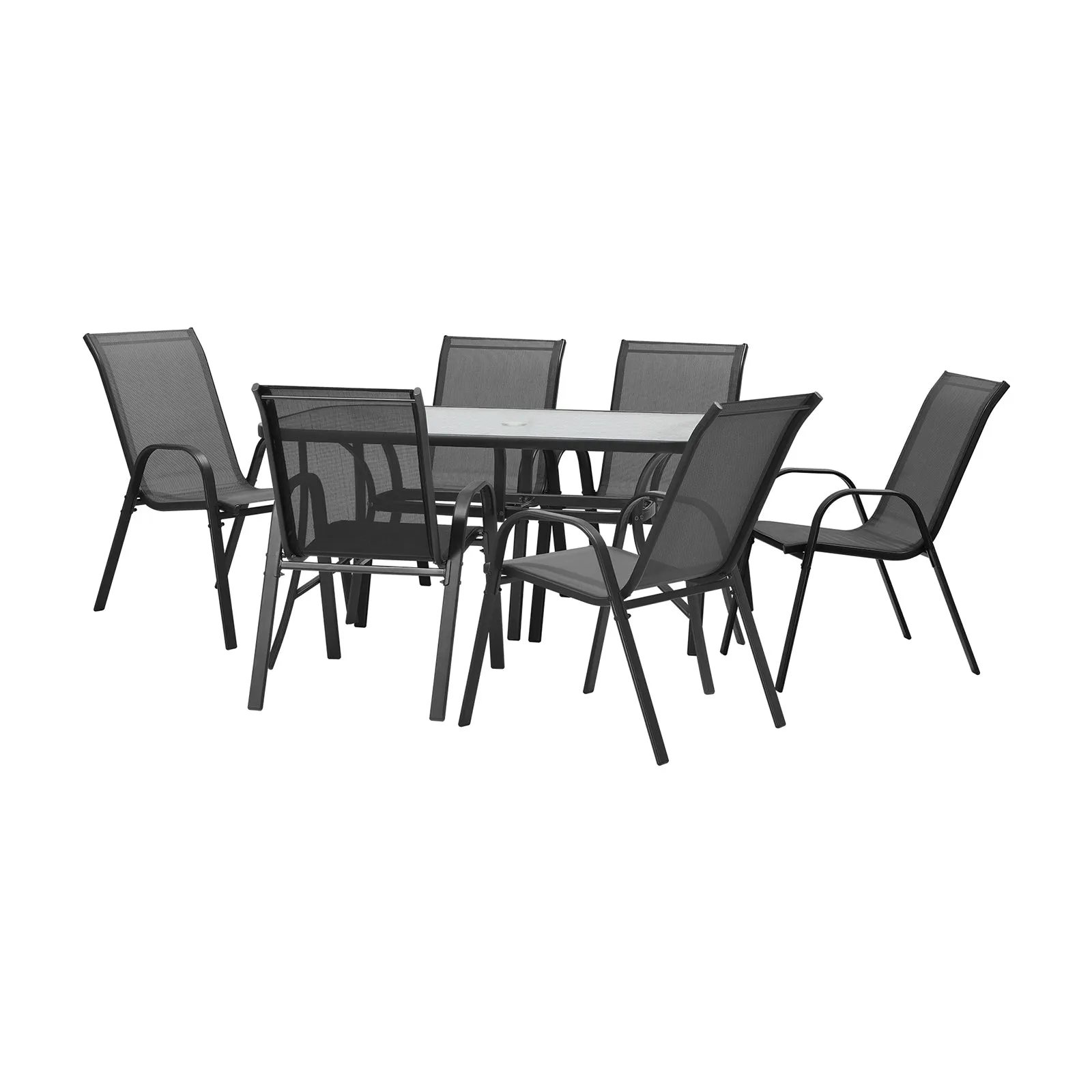 Livsip 7PCS Outdoor Dining Setting 140cm Table Patio Furniture Bistro Set Grey