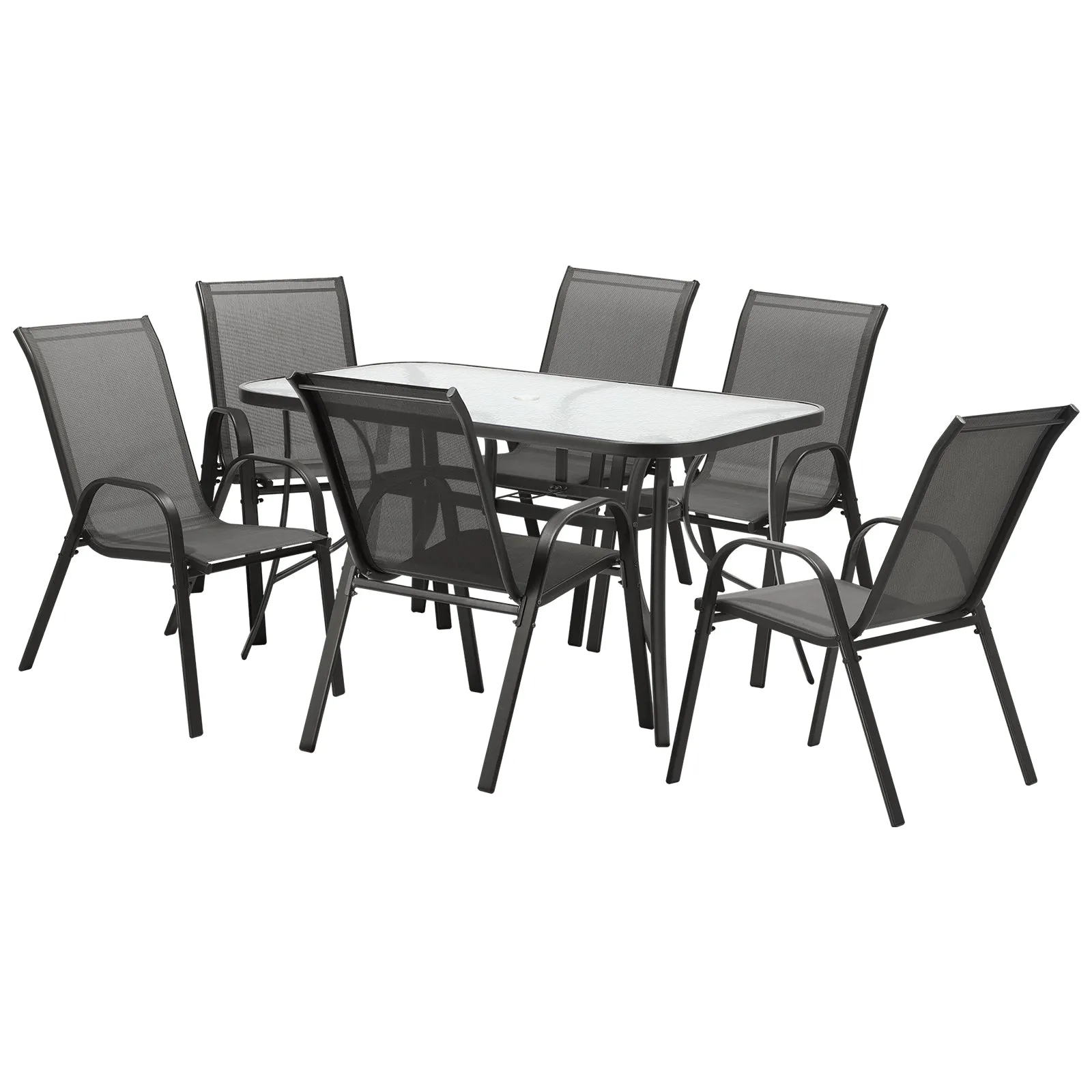 Livsip 7PCS Outdoor Dining Setting 140cm Table Patio Furniture Bistro Set Grey