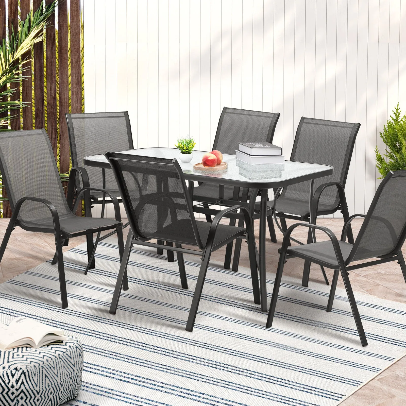 Livsip 7PCS Outdoor Dining Setting 140cm Table Patio Furniture Bistro Set Grey