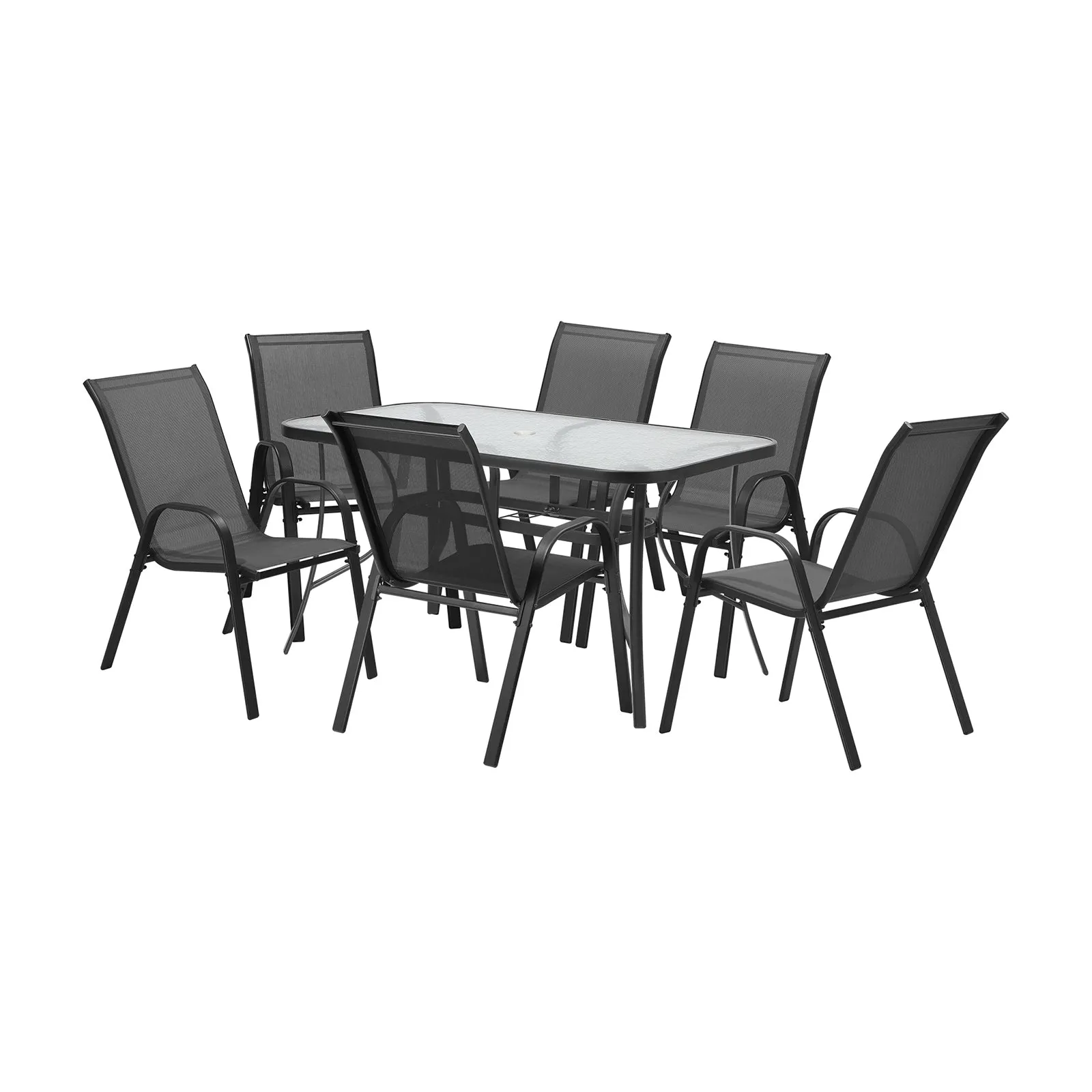 Livsip 7PCS Outdoor Dining Setting 140cm Table Patio Furniture Bistro Set Grey