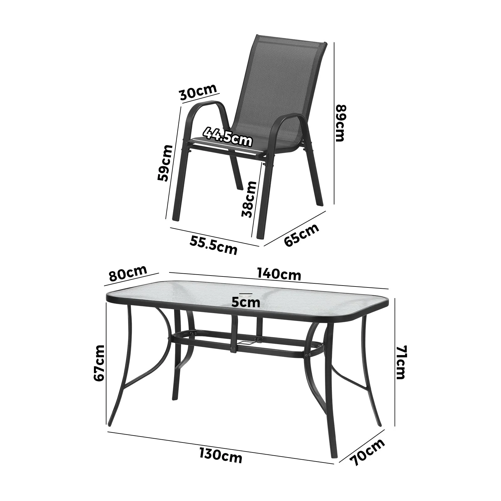 Livsip 7PCS Outdoor Dining Setting 140cm Table Patio Furniture Bistro Set Grey