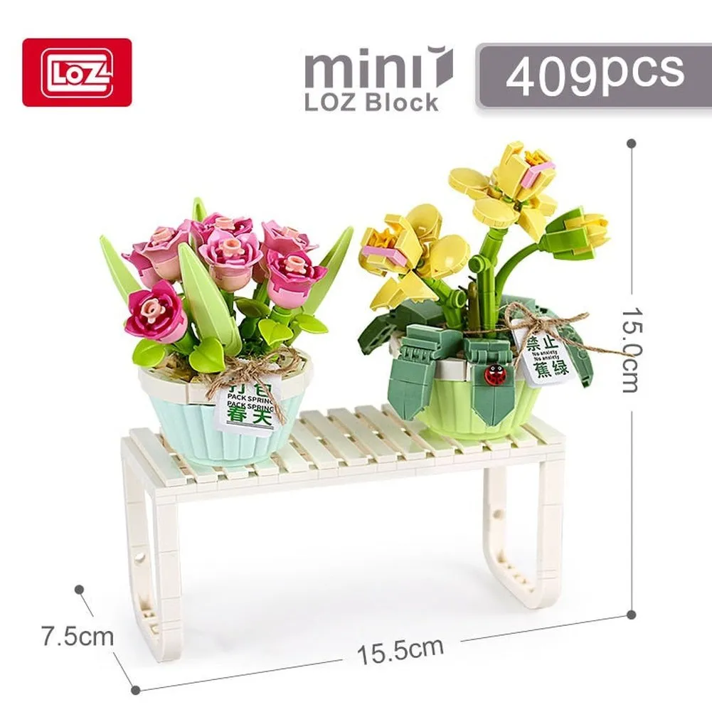 MOC NON  Building Block MINI 3D Flower Bouquet MOC Romantic Eternal Plant Potted Decoration Bricks Valentine&#39;s Day Girls Toys Kids