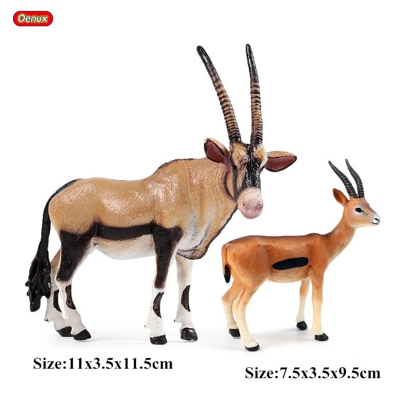 Oenux African Wild Animals Simulation Lion Giraffe Horse Deer Camel Cow Action Figure Figurines Model PVC Educational Kid Toy