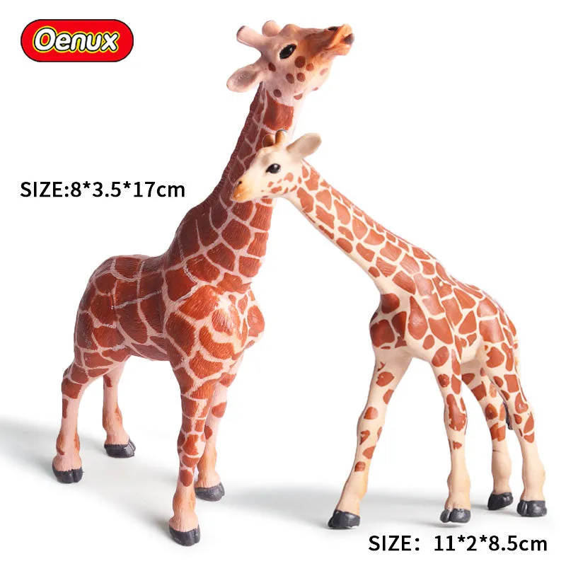 Oenux African Wild Animals Simulation Lion Giraffe Horse Deer Camel Cow Action Figure Figurines Model PVC Educational Kid Toy