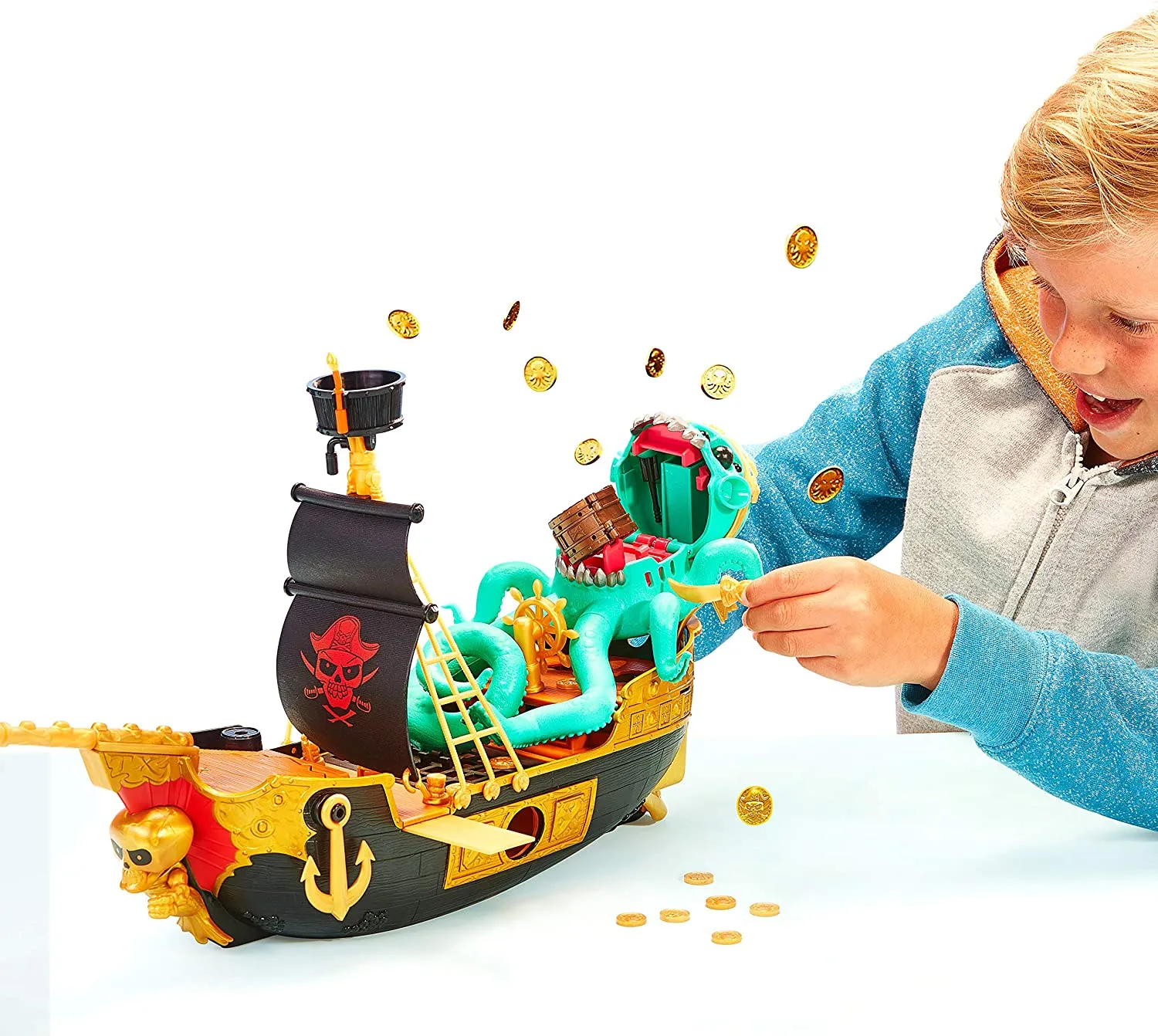 Treasure X Sunken Gold Treasure Ship Playset - 25 Levels of Adventure | Find Guaranteed Real Gold Dipped Treasure | Interactive Fun for All, Treasure Hunter