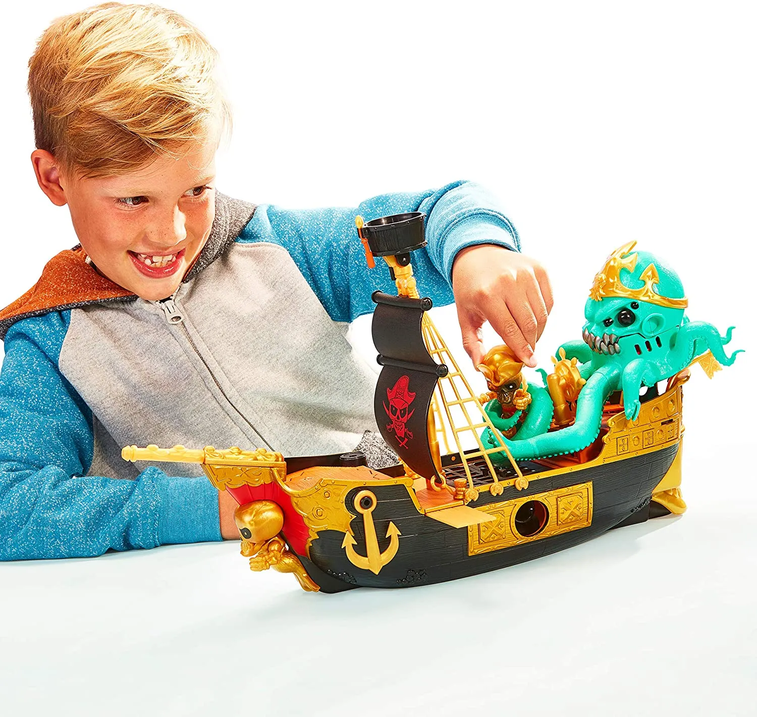 Treasure X Sunken Gold Treasure Ship Playset - 25 Levels of Adventure | Find Guaranteed Real Gold Dipped Treasure | Interactive Fun for All, Treasure Hunter