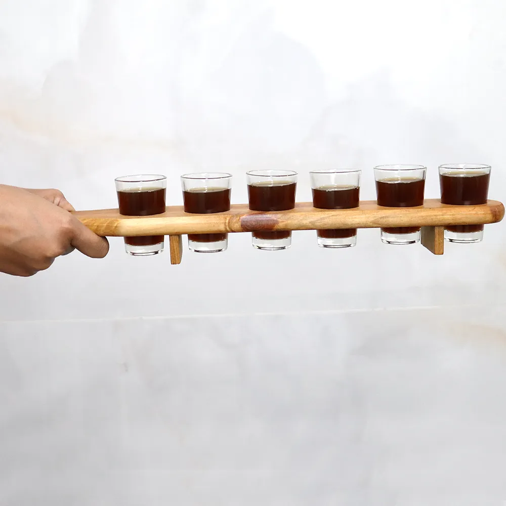 Wooden Shot Glass Holder (With 6 Shot Glasses) for Parties